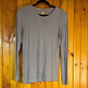 WonderWink Black and White Striped Long Sleeve Medical Scrub Tee